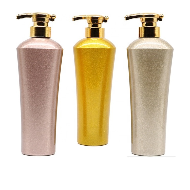 300ml 500ml 750ml in stock color plastic packing bottle with golden press pump for shampoo shower gel