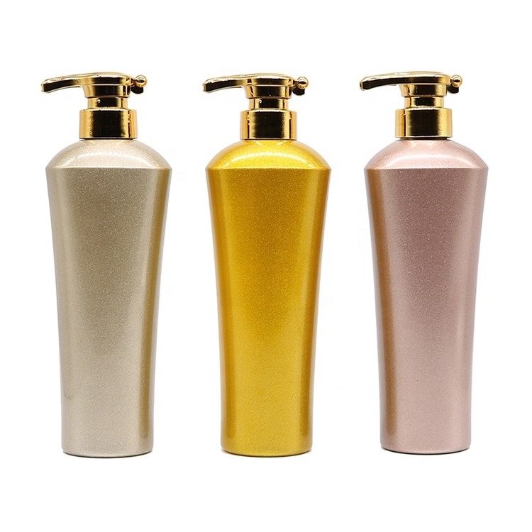 300ml 500ml 750ml in stock color plastic packing bottle with golden press pump for shampoo shower gel