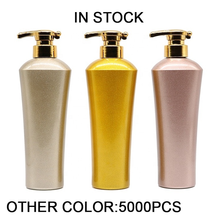 300ml 500ml 750ml in stock color plastic packing bottle with golden press pump for shampoo shower gel