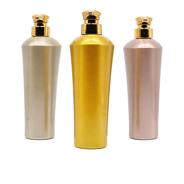 300ml 500ml 750ml in stock color plastic packing bottle with golden press pump for shampoo shower gel