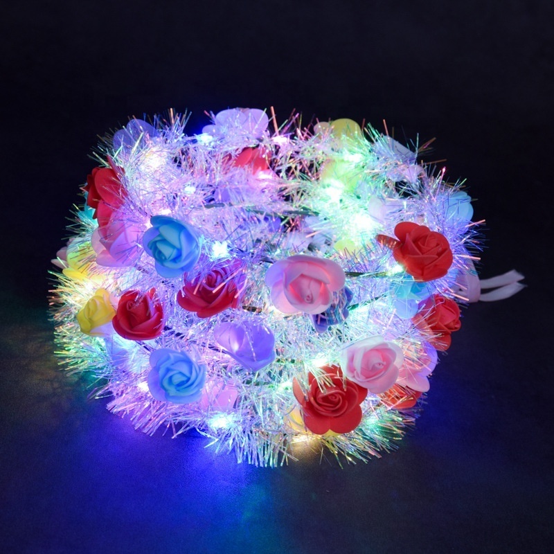 LED Flower Crown Headband Light up Fairy Flower Hair Jewelry Multicolor Floral Headpiece Wreath Headdress Hair Wreath