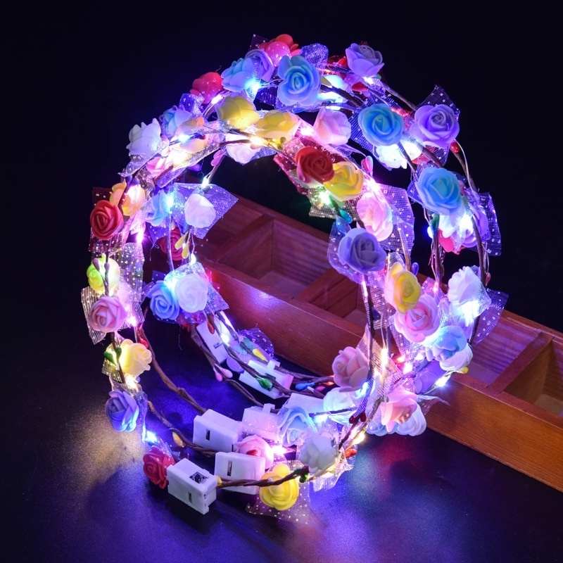 LED Flower Crown Headband Light up Fairy Flower Hair Jewelry Multicolor Floral Headpiece Wreath Headdress Hair Wreath