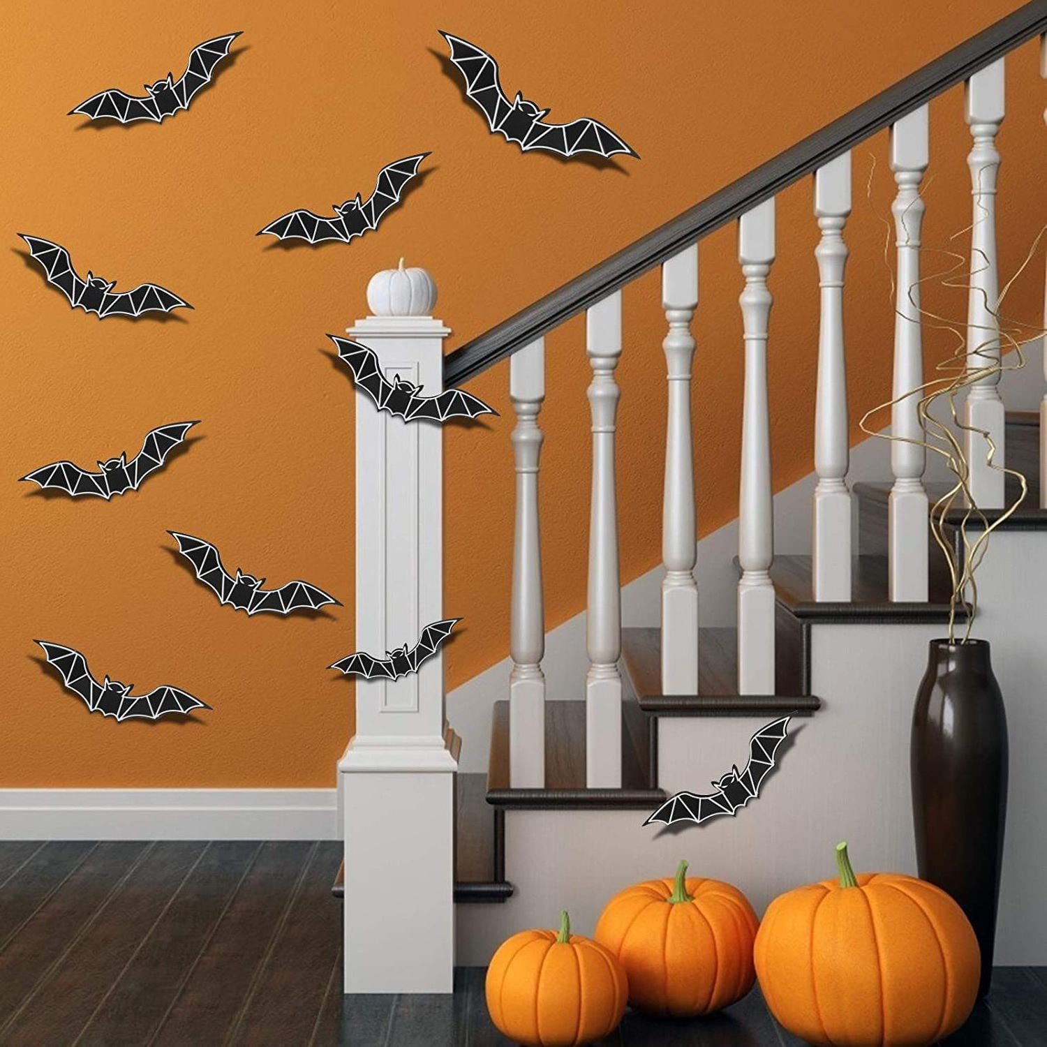 Bats Wall Decoration 72PCS 3D Luminous Bat Halloween Decoration Stickers 4 Size Waterproof Black Spooky Bats for Room Decoration