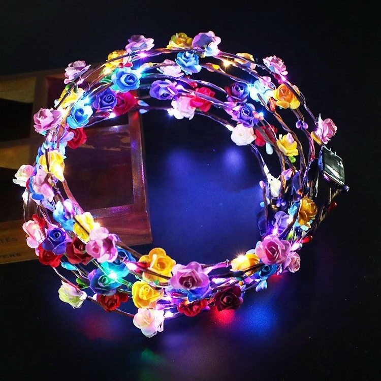 LED Flower Crown Headband Light up Fairy Flower Hair Jewelry Multicolor Floral Headpiece Wreath Headdress Hair Wreath