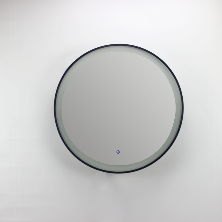 Hotel cosmetic modern smart touch screen switch waterproof round shape  frame vanity mirror wall bathroom mirror with  led light