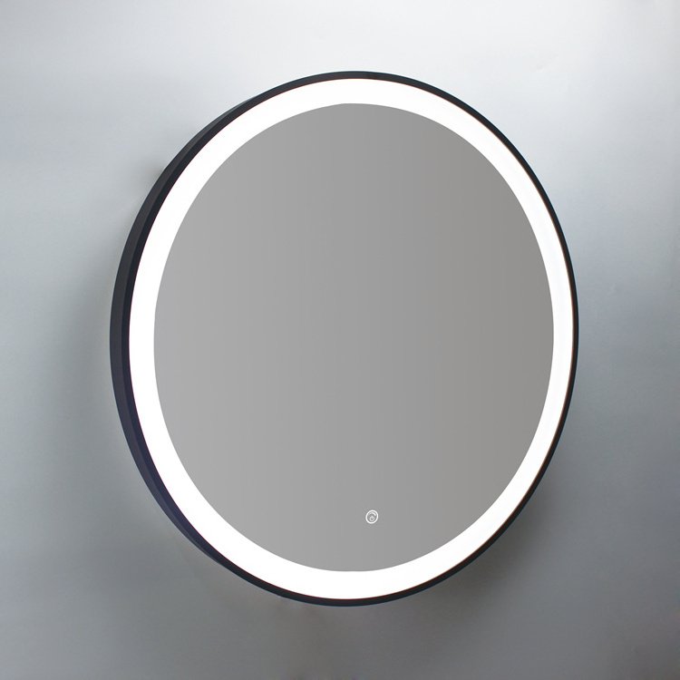 Hotel cosmetic modern smart touch screen switch waterproof round shape  frame vanity mirror wall bathroom mirror with  led light