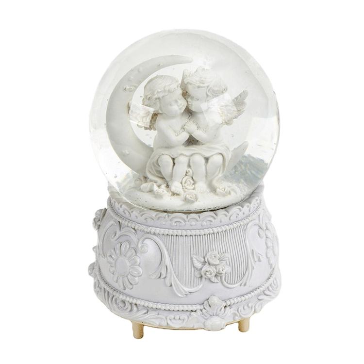 100 mm Internally Rotating Home Snowball Ornaments  Resin White Cherub Snow Globe Music Box