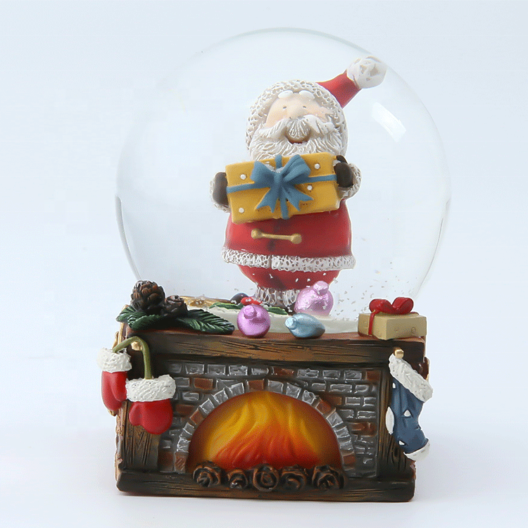 Personalized Musical Snow Globes with Simulation Fireplace Base Santa Figure