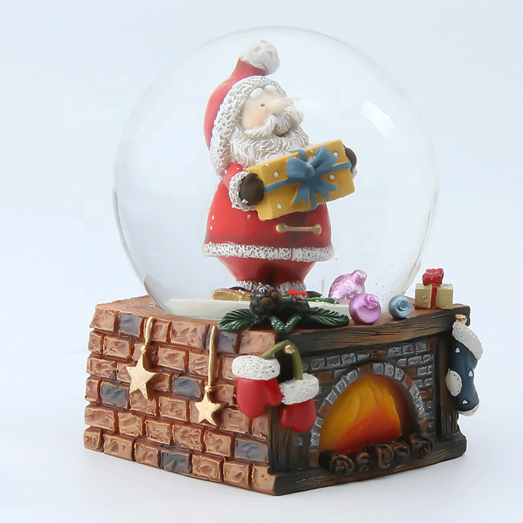 Personalized Musical Snow Globes with Simulation Fireplace Base Santa Figure