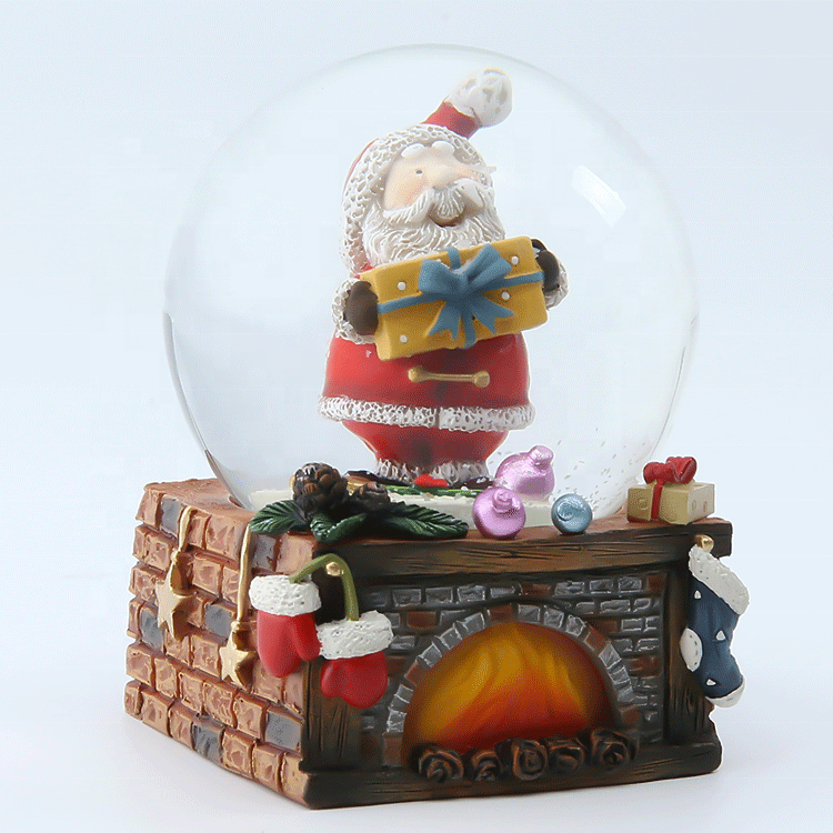 Personalized Musical Snow Globes with Simulation Fireplace Base Santa Figure