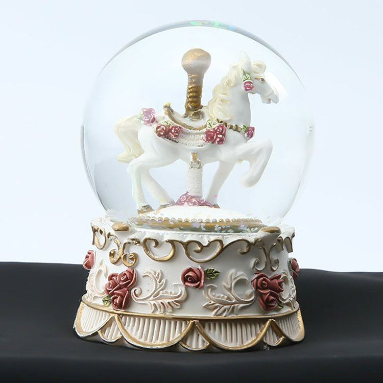 Factory Supply Indoor Christmas Snow Balls Carousel For Valentine's Day Gifts Snow Globe Glass