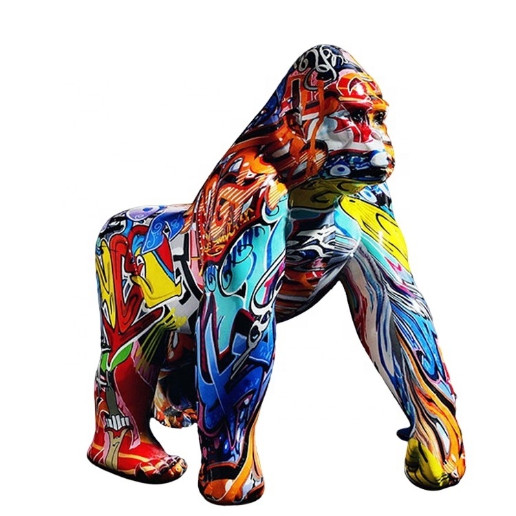 Nordic Graffiti Gorilla Sculptures Painted Statues Resin Home Ornaments Pop Figurine Office Living Room Decor Gifts