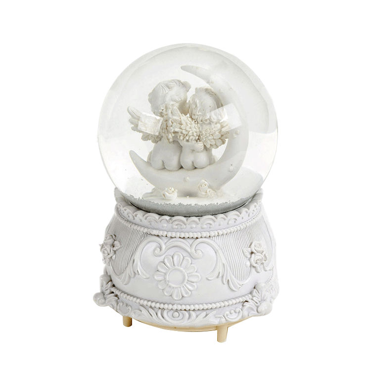 100 mm Internally Rotating Home Snowball Ornaments  Resin White Cherub Snow Globe Music Box