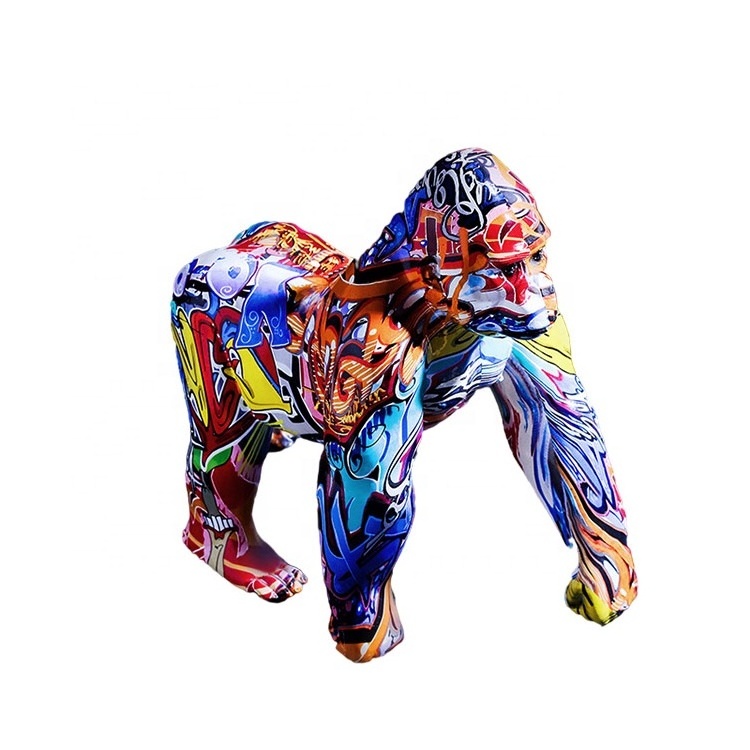 Nordic Graffiti Gorilla Sculptures Painted Statues Resin Home Ornaments Pop Figurine Office Living Room Decor Gifts