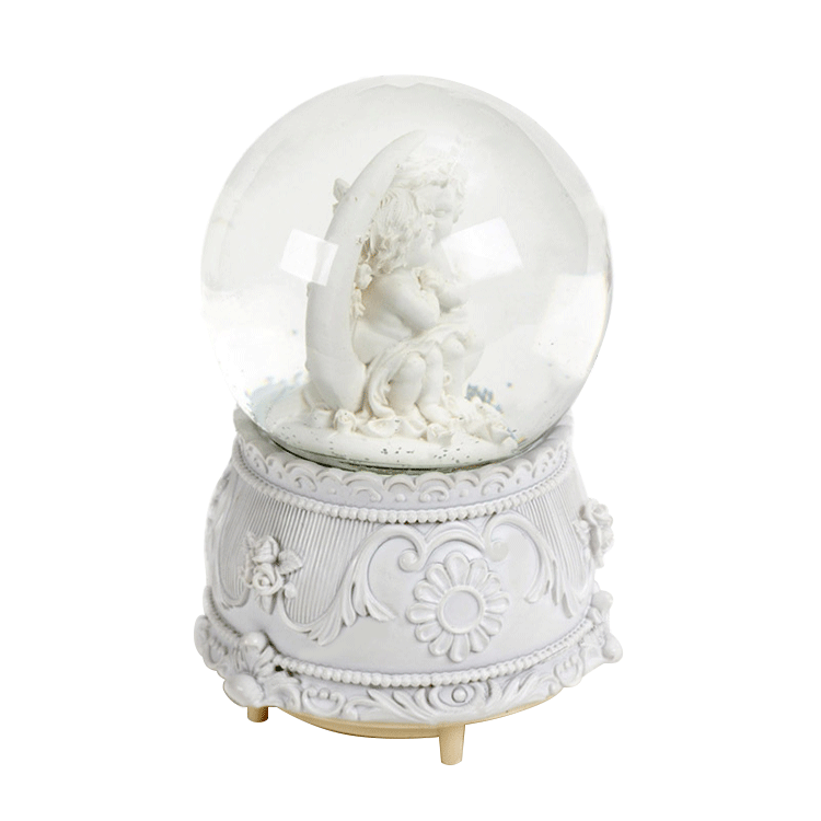 100 mm Internally Rotating Home Snowball Ornaments  Resin White Cherub Snow Globe Music Box