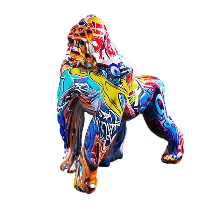 Nordic Graffiti Gorilla Sculptures Painted Statues Resin Home Ornaments Pop Figurine Office Living Room Decor Gifts