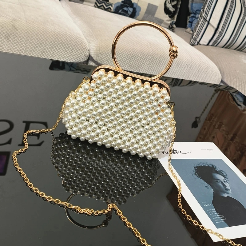 Luxy Moon Pearls Women's Bag Luxury For Lady Banquet Wedding Bride with Hair Claw Set Evening Clutch Purse