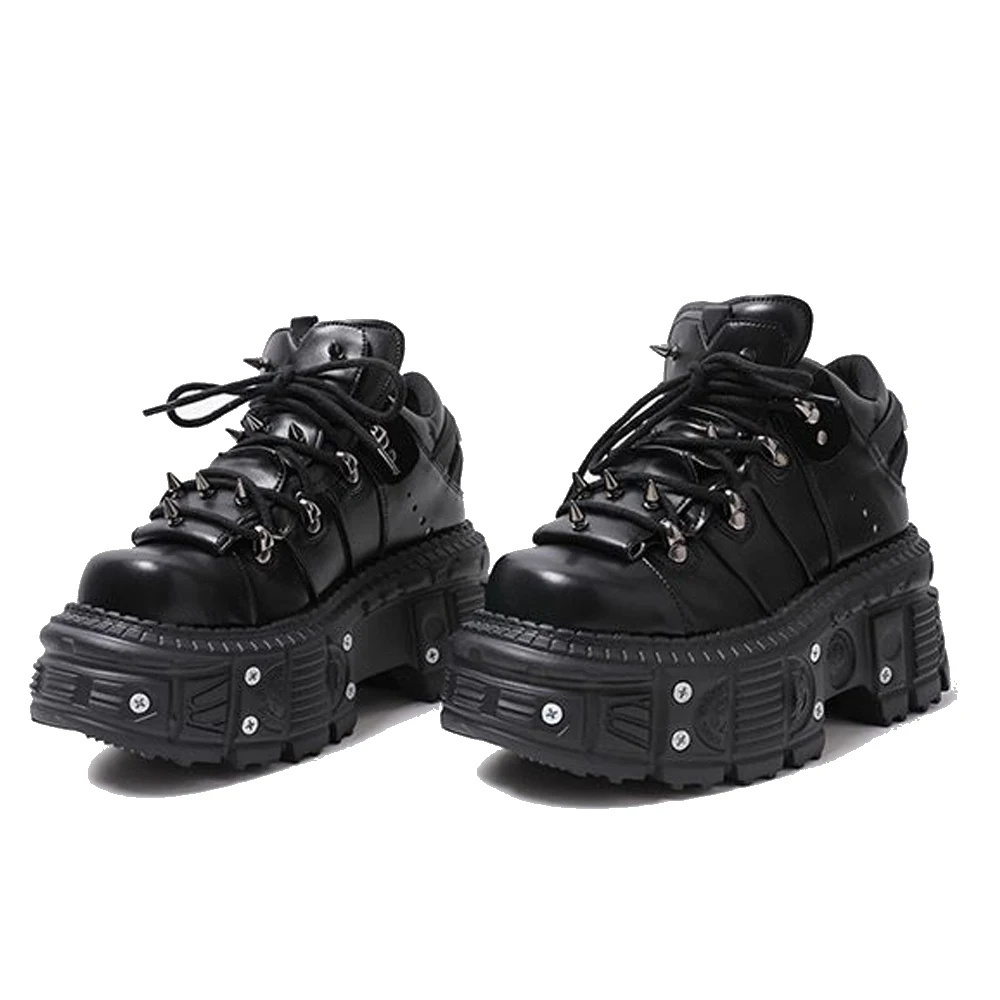 New Punk Style Women Shoes Lace-up Heel Height 6CM Platform Shoes Woman Gothic Ankle Rock Boots Metal Decor Woman Sneakers