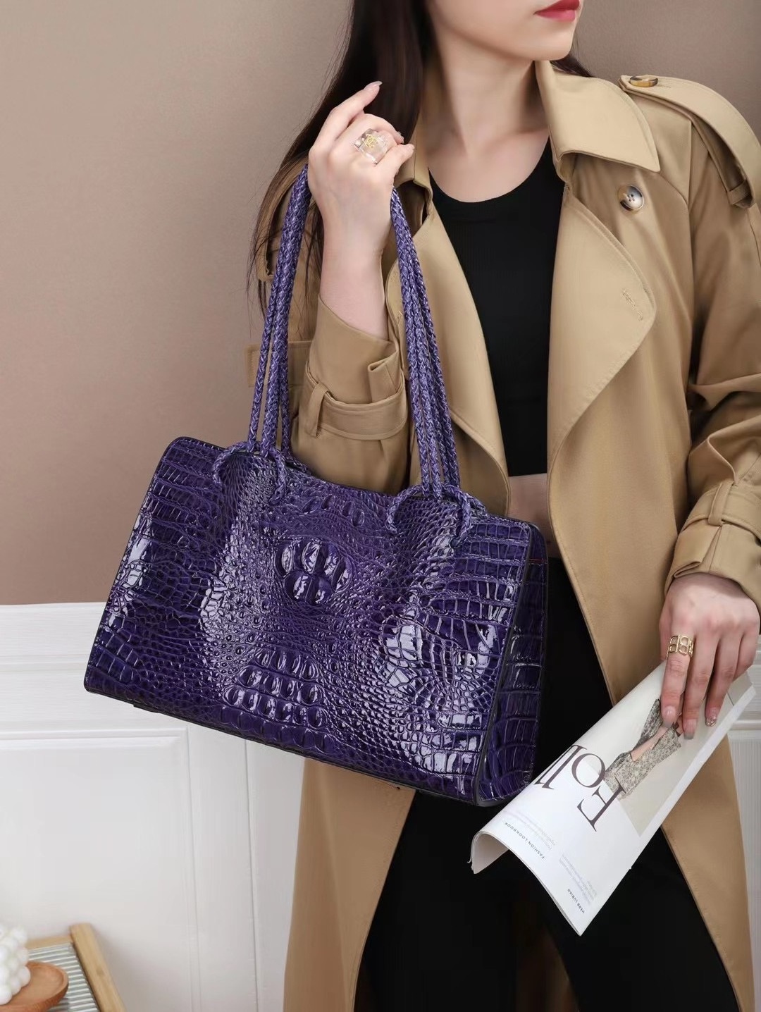 Luxury Genuine Leather Women's Bag Red Crocodile Pattern Ladies Handbags Tote Bag Fashion Travel Portable Shoulder Underarm Bags