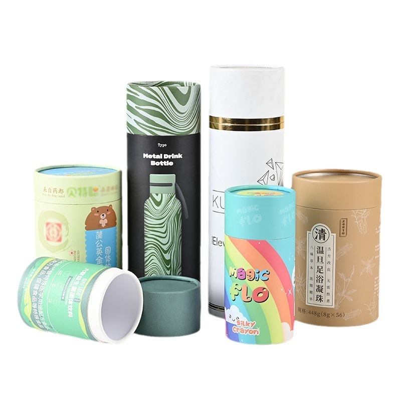 Food Grade  Kraft Paper Packaging Tube Cans Composite Can For Snack Biscuit With Airtight Lid