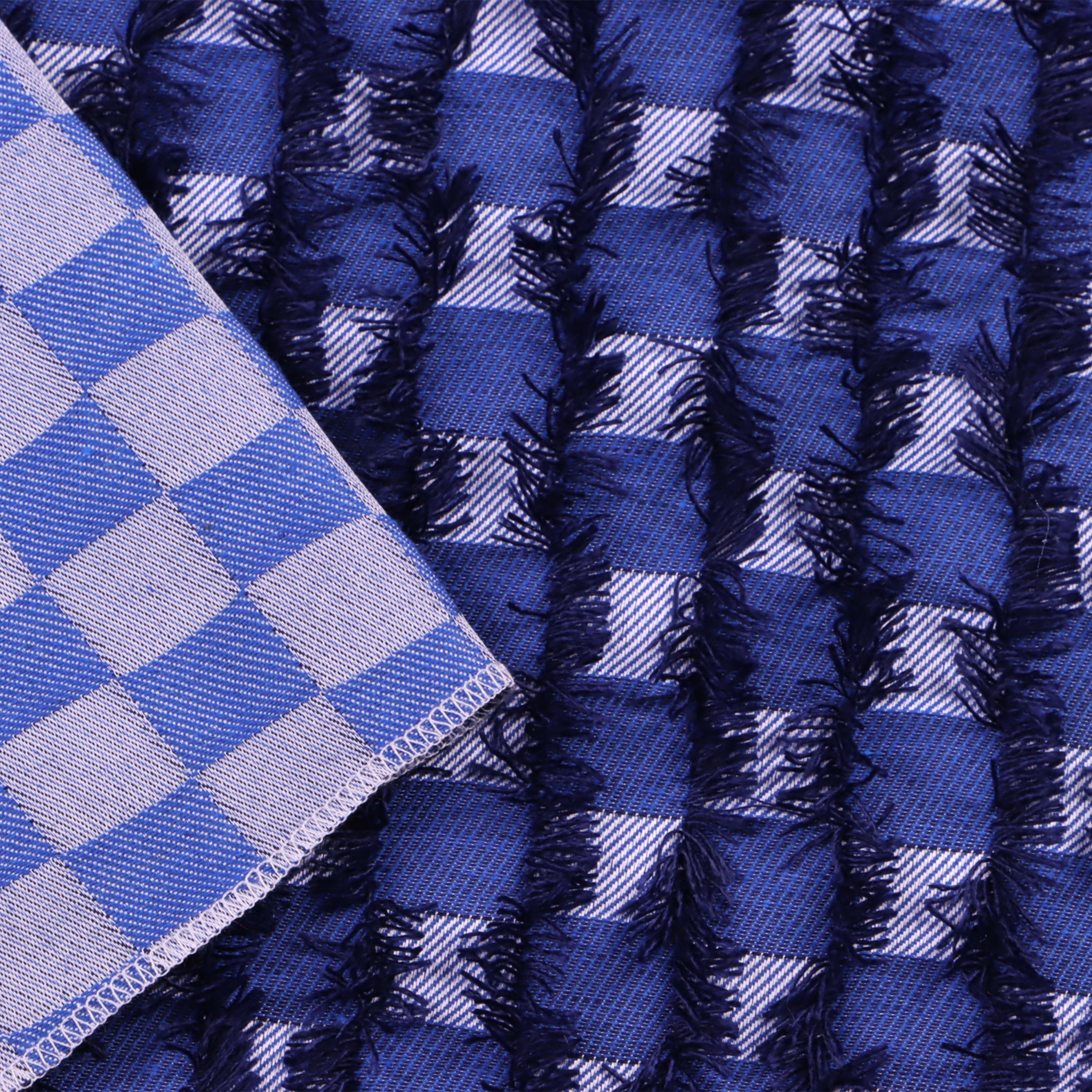 Jia Yi New Designs Customized 75D Blue White Plaid Check Tassel Fabric Polyester Terylene/Cotton Woven Fabric