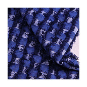 Jia Yi New Designs Customized 75D Blue White Plaid Check Tassel Fabric Polyester Terylene/Cotton Woven Fabric