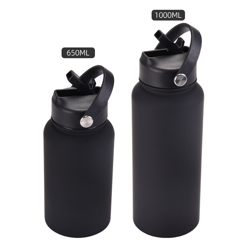 Personalized 650ml matte double wall vacuum thermos cup stainless steel insulated sports water bottle with straw/handle