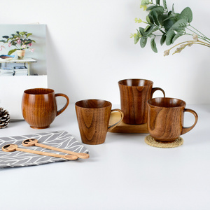 Japanese custom 320ml eco friendly espresso barrel mugs handmade reusable natural wooden tea mug coffee cup with handle