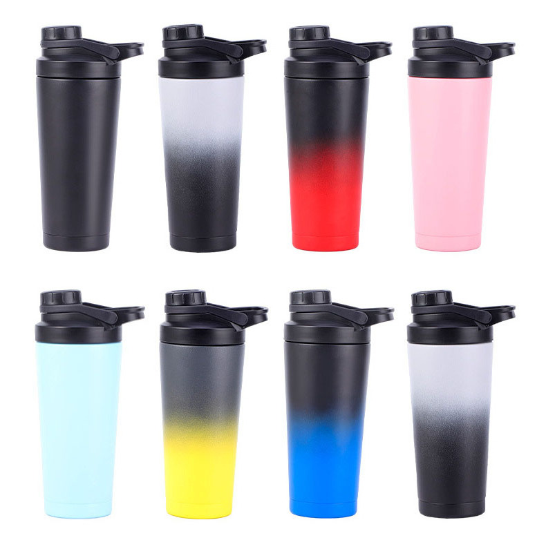 Custom 25oz matte double wall vacuum workout shaker bottle stainless steel insulated gym protein shakers cup with ball/filter