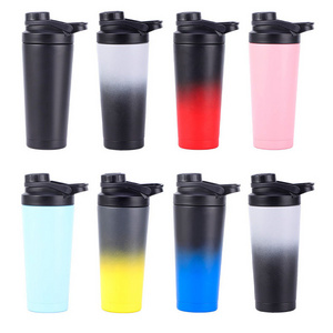 Custom 25oz matte double wall vacuum workout shaker bottle stainless steel insulated gym protein shakers cup with ball/filter