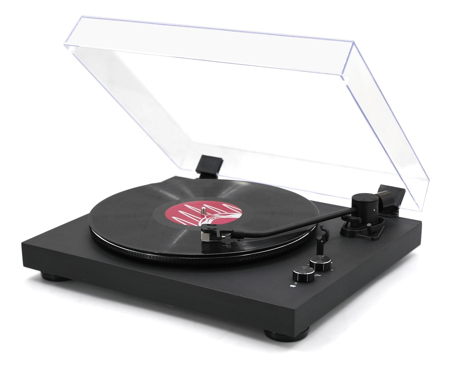 Extremely simple and slim upscale vinyl record player with BT output and metal tonearm  and AT Moving magnetic cartridge