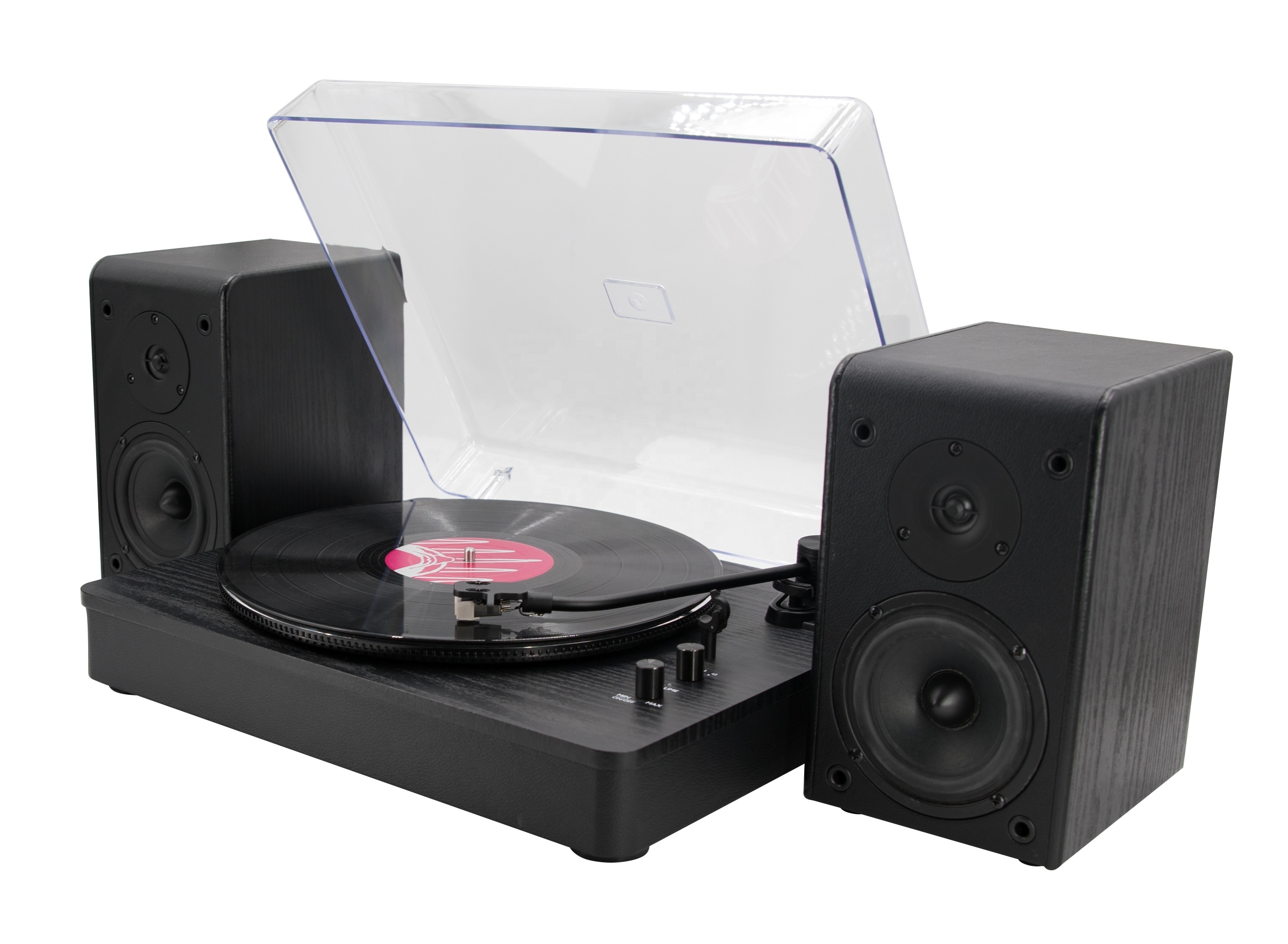 3-Speed Belt-Drive Vinyl Turntable for Vinyl Records with Wireless Playback and HiFi System with Bookshelf Speakers