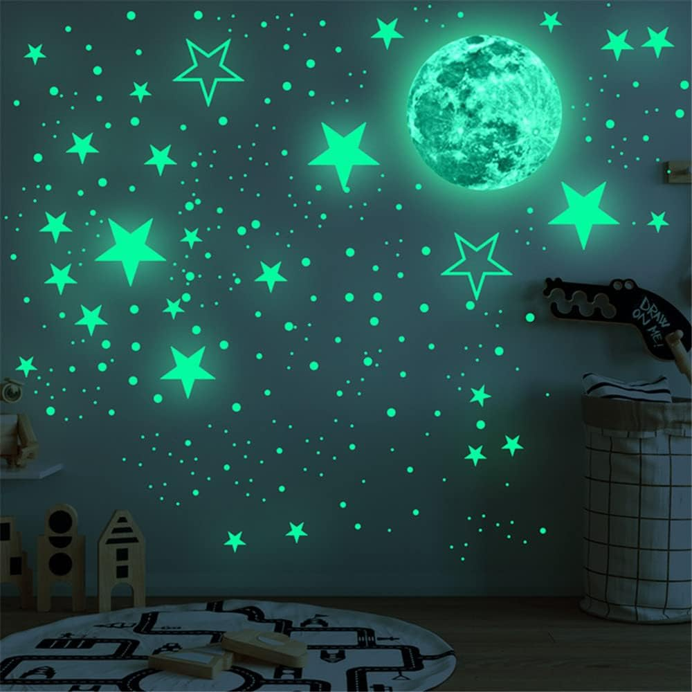 Luminescent Stickers for Kids Room Living Moon And Stars Wall Stickers Decal Home Decoration