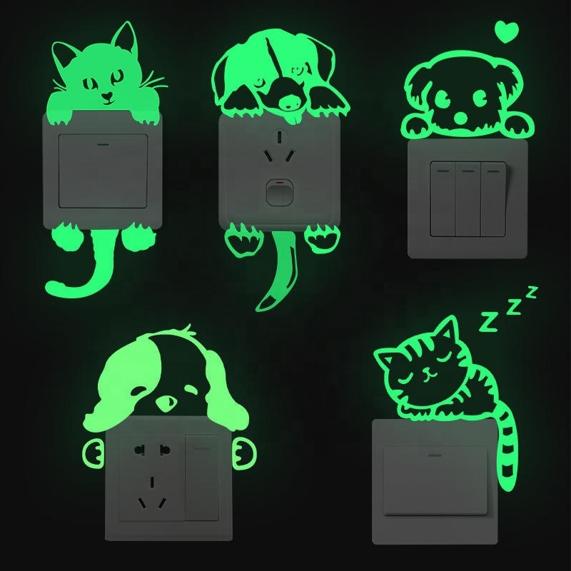 Luminous Cat Switch Wall Sticker Glow In Dark Wall Decal Home Decor For Living Room Bedroom Wallpaper