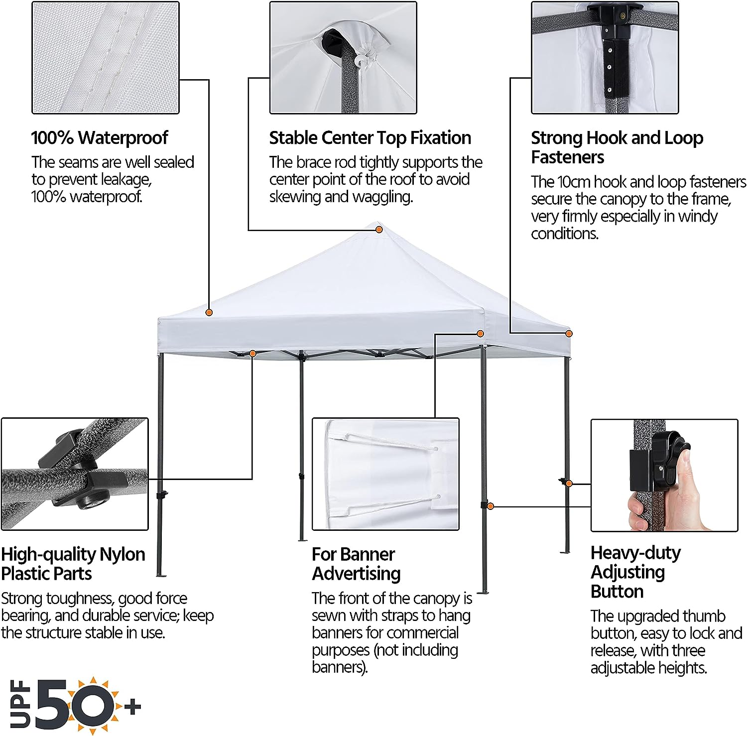 Factory Price White Color Gazebo 10X10Ft Canopy Tent Polyester Waterproof Aluminum Hexagon Frame