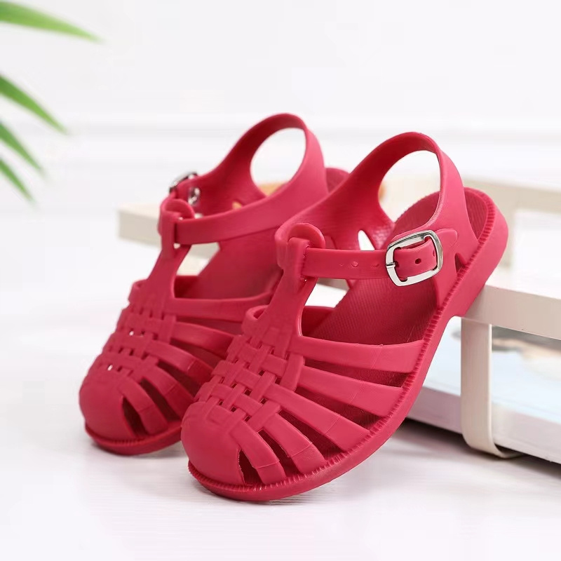 Fashion Classics Design Crystal Retro Colorful Durable Buckle Strap Soft Sole Flat Kids Jelly Sandals Shoes