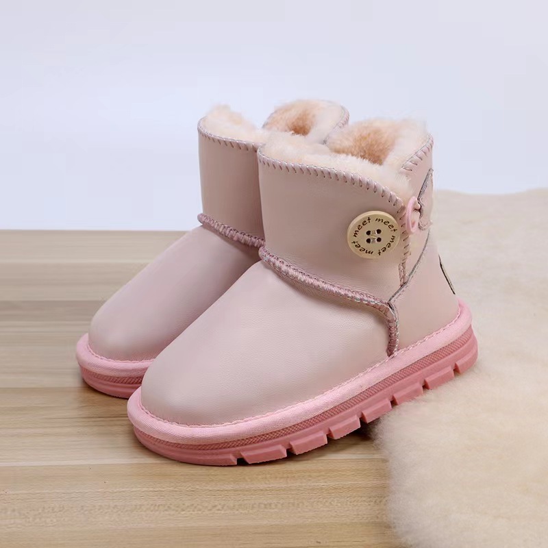 TPR Sole Waterproof Genuine Leather With Winter Fur Fashion Nude Snow Boots For Toddle