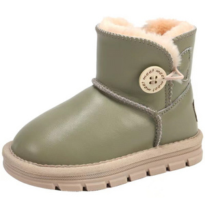 TPR Sole Waterproof Genuine Leather With Winter Fur Fashion Nude Snow Boots For Toddle