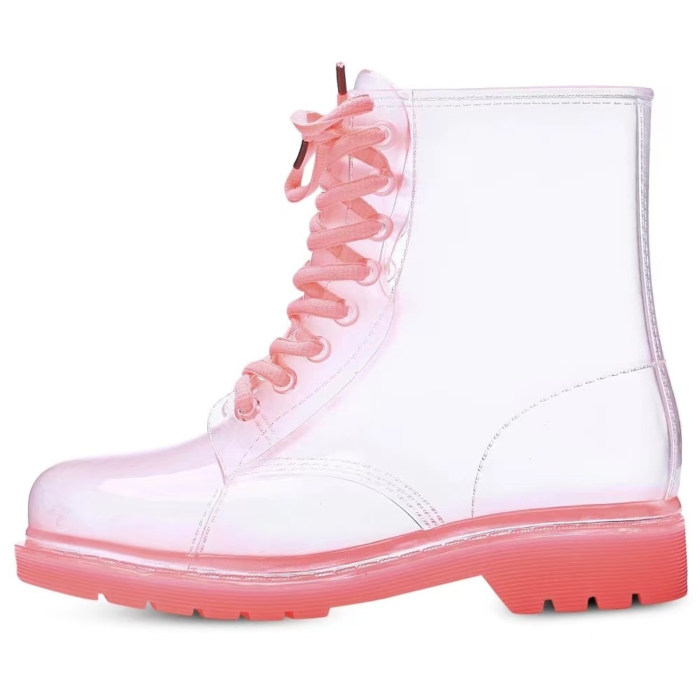 Fashion Design In 2023 Non Slip Waterproof Middle Barrel Transparent Clear Rain Boots For Ladies