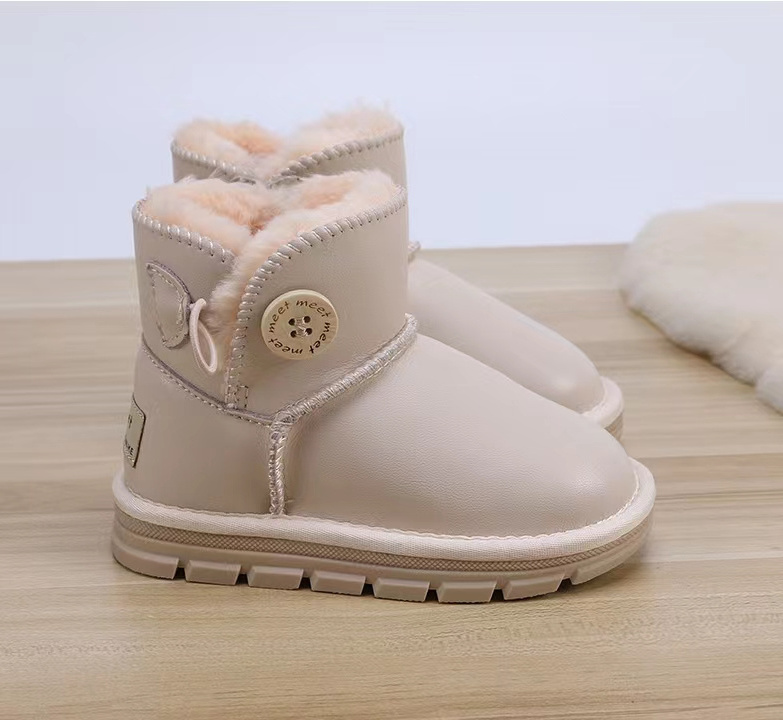 TPR Sole Waterproof Genuine Leather With Winter Fur Fashion Nude Snow Boots For Toddle