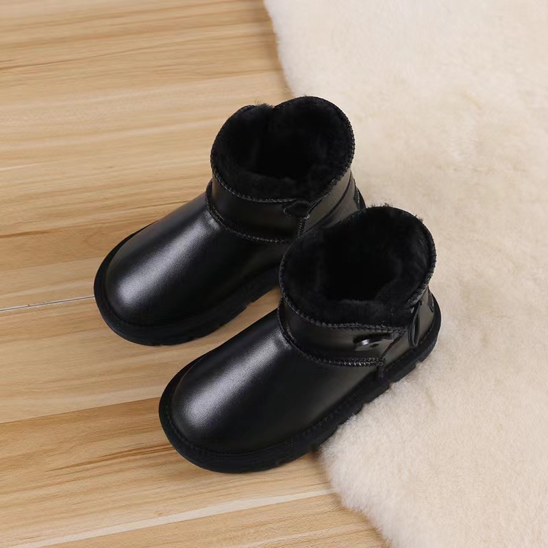 TPR Sole Waterproof Genuine Leather With Winter Fur Fashion Nude Snow Boots For Toddle