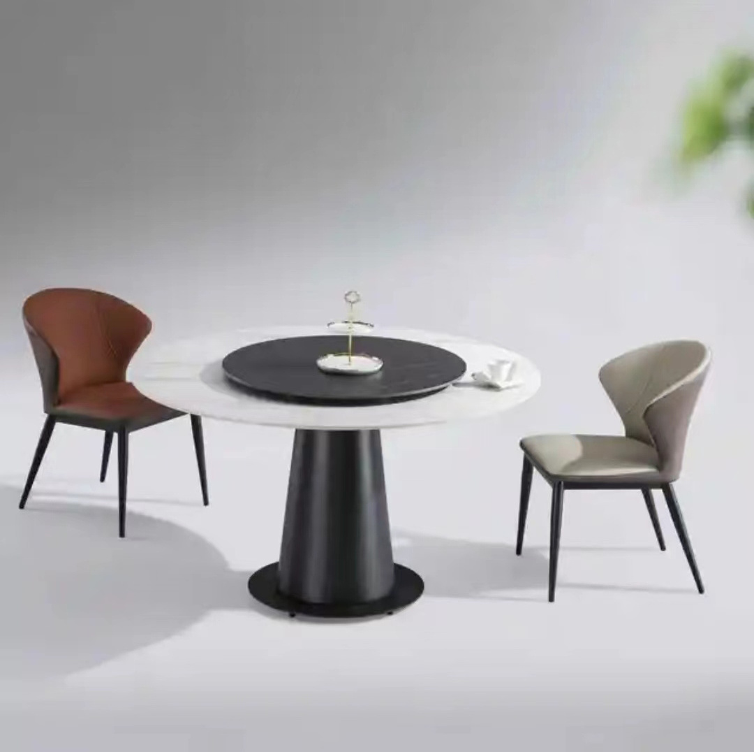 Nordic modern small apartment rock plate with turntable carbon steel legs home live room  hotel luxury round dining tables