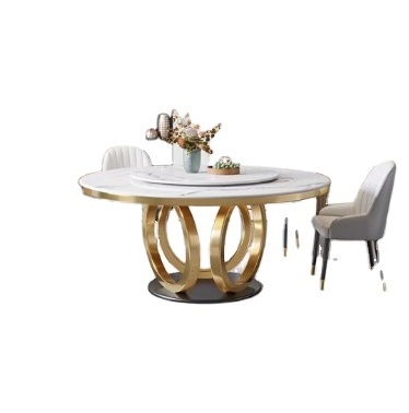 Luxury kitchen island Round Dining Table Living Room Furniture Gold Legs Restaurant Round Rotating Dining Tables