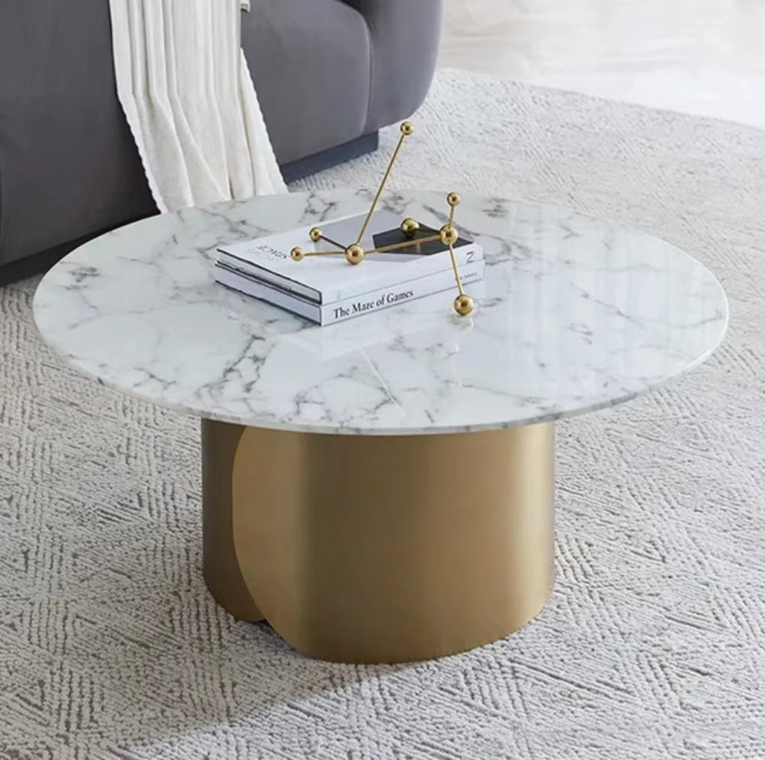 Factory direct selling modern brief rock plate small apartment stainless steel champagne gold live room coffee side table