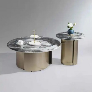 Factory direct selling modern brief rock plate small apartment stainless steel champagne gold live room coffee side table