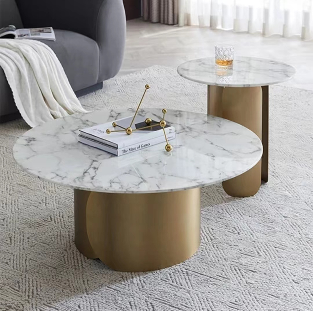 Factory direct selling modern brief rock plate small apartment stainless steel champagne gold live room coffee side table