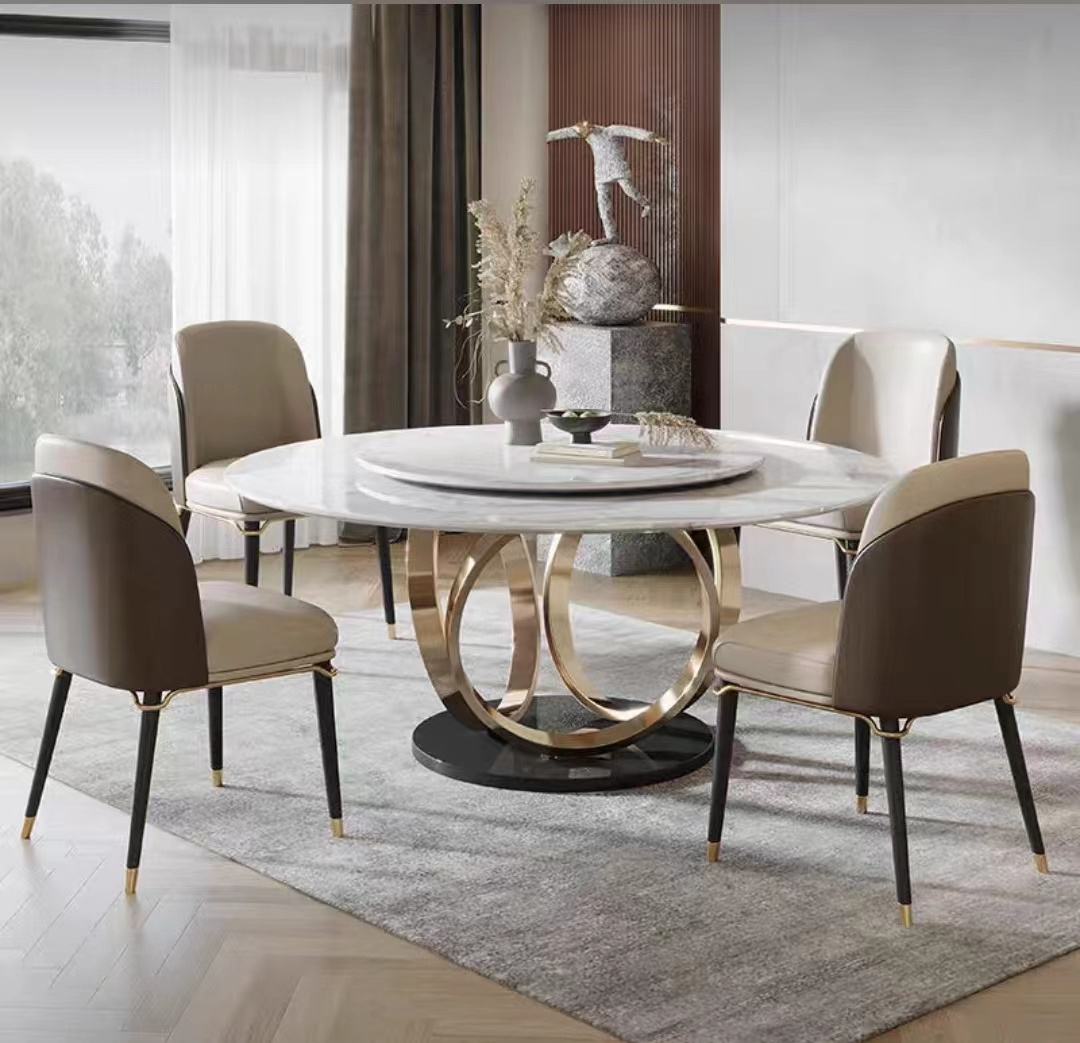 Luxury kitchen island Round Dining Table Living Room Furniture Gold Legs Restaurant Round Rotating Dining Tables