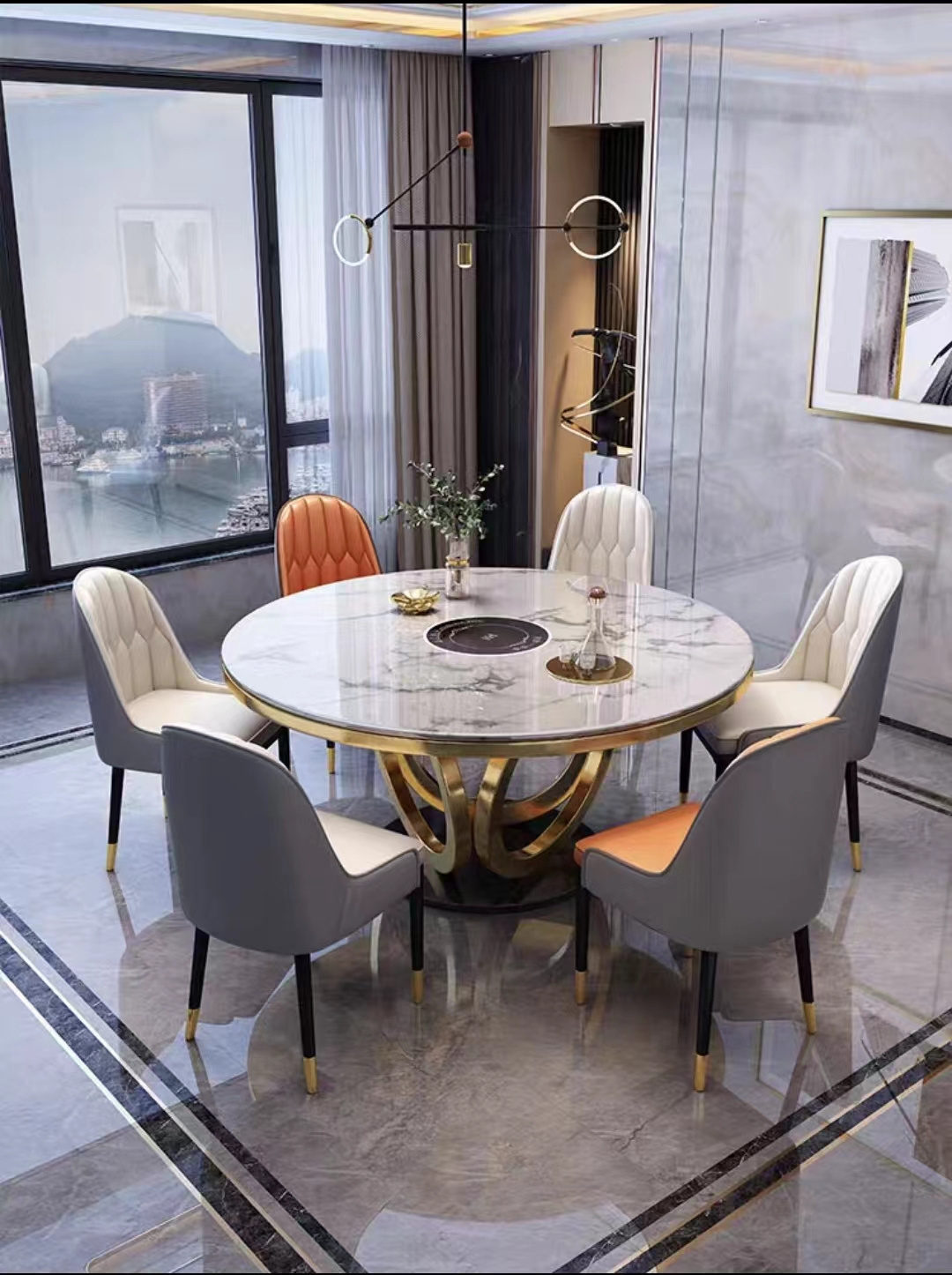 Luxury kitchen island Round Dining Table Living Room Furniture Gold Legs Restaurant Round Rotating Dining Tables