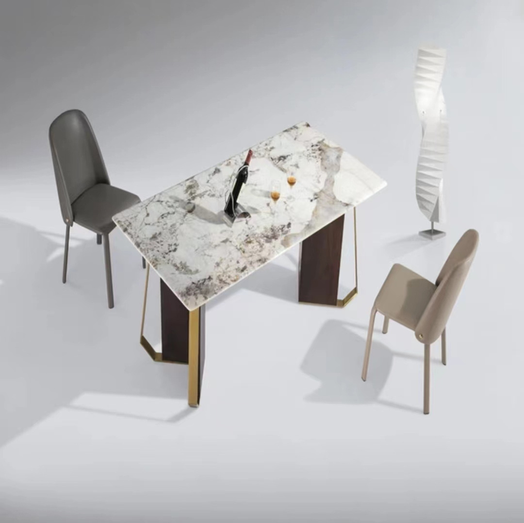 Italian type luxury colour crystal stone stainless steel titanium gold solid wood legs modern high-end furniture dining tables