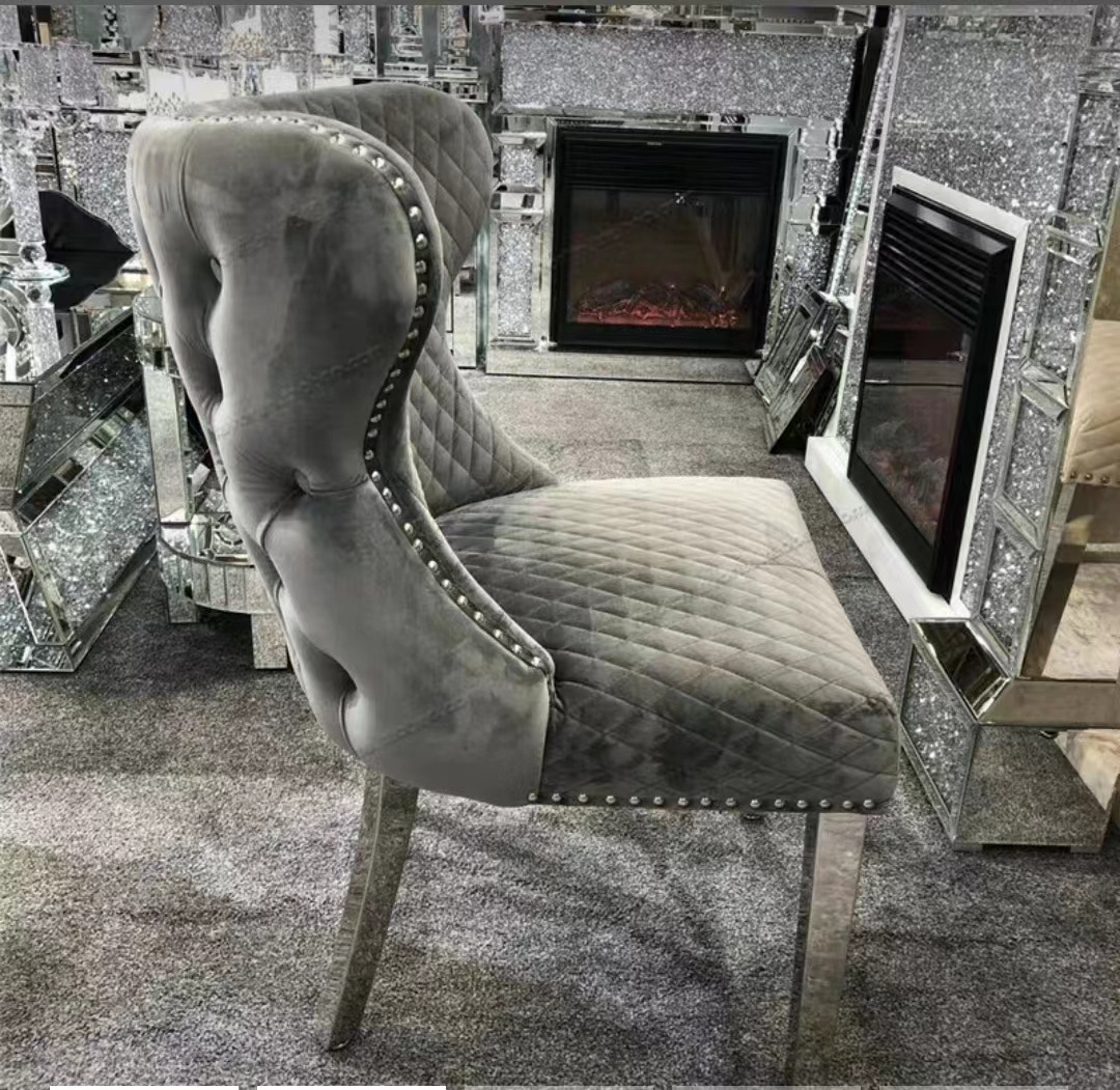 Nordic classic style wholesale manufacturers living room chair stainless frame flannel back accessory lion head dining chair